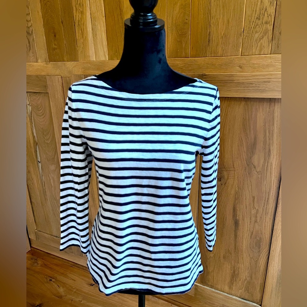 J.Crew Navy/White Striped Tee with bracelet length sleeves